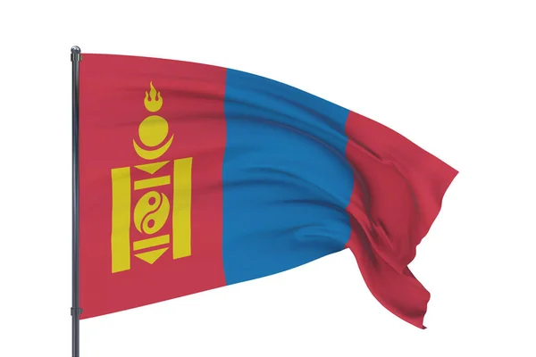 Ilustración 3D. Banderas ondeando del mundo - Bandera de Mongolia. Aislado sobre fondo blanco. —  Fotos de Stock