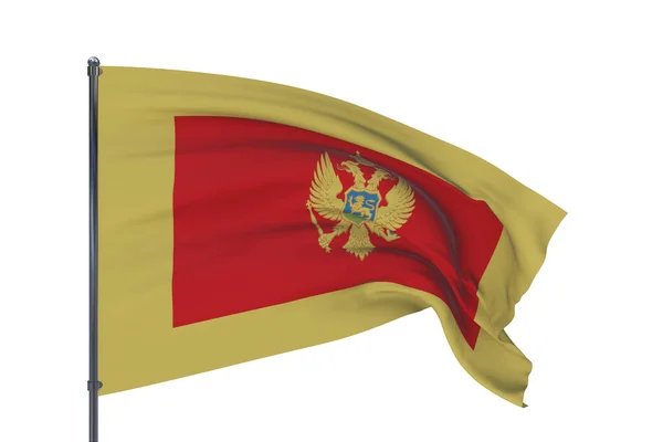 3D-illustration. Viftande flaggor i världen - Montenegros flagga. Isolerad på vit bakgrund. — Stockfoto