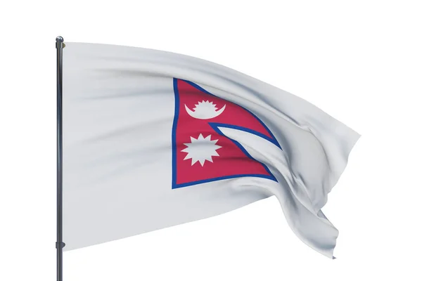 3D illusztráció. A világ zászlóinak lobogtatása - Nepál zászlója. Fehér alapon elszigetelve. — Stock Fotó