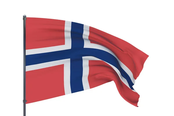 3D 일러스트. 세계의 흔들 거리는 깃발 - 노르웨이의 깃발 - 이 다. 흰 배경에 고립됨. — 스톡 사진