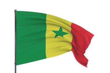Üç boyutlu illüstrasyon. Dünyanın bayraklarını sallıyor - Senegal bayrağı. Beyaz arkaplanda izole.