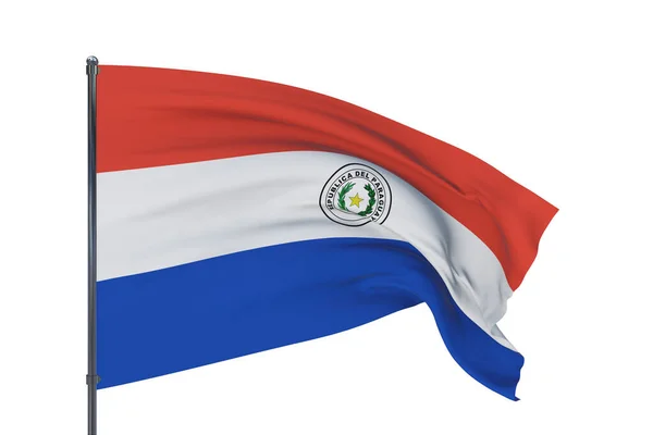 Illustrazione 3D. Bandiere sventolanti del mondo - bandiera del Paraguay. Isolato su sfondo bianco. — Foto Stock