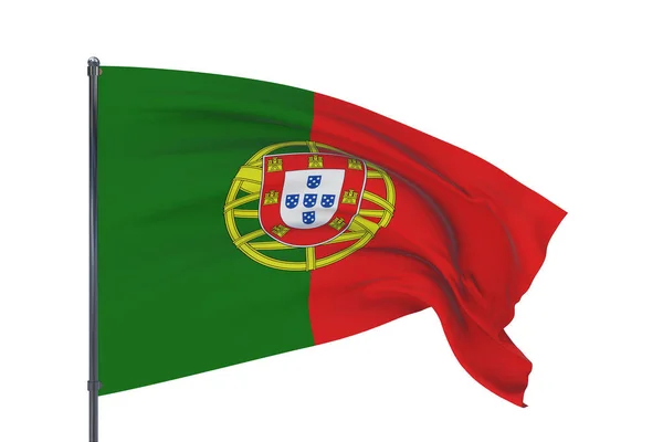 Ilustração 3D. Bandeiras ondulantes do mundo - Bandeira de Portugal. Isolado sobre fundo branco. — Fotografia de Stock