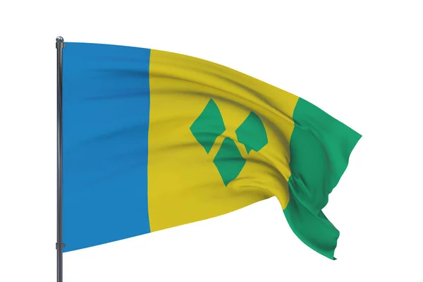 3D ilustrace. Vlnící se vlajky světa - vlajka Svatého Vincence a Grenadin. Izolováno na bílém pozadí. — Stock fotografie