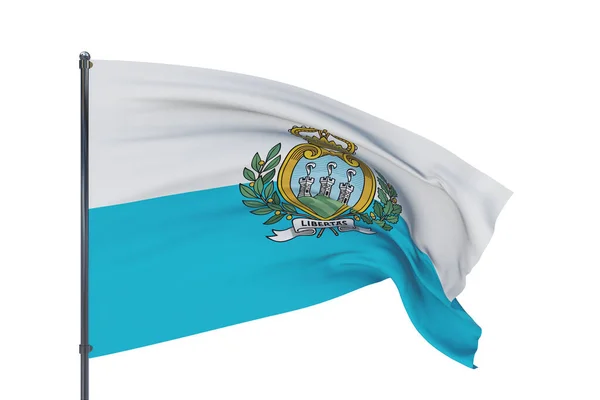 Ilustración 3D. Banderas ondeando del mundo - Bandera de San Marino. Aislado sobre fondo blanco. —  Fotos de Stock