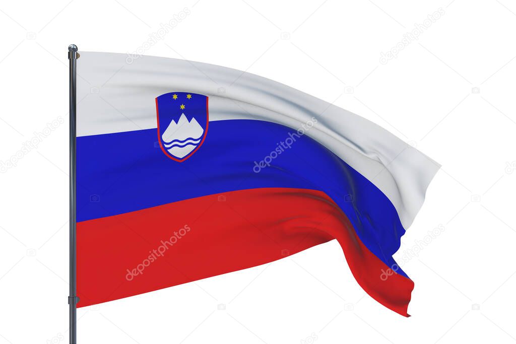 3D illustration. Waving flags of the world - flag of Slovenia. Isolated on white background.