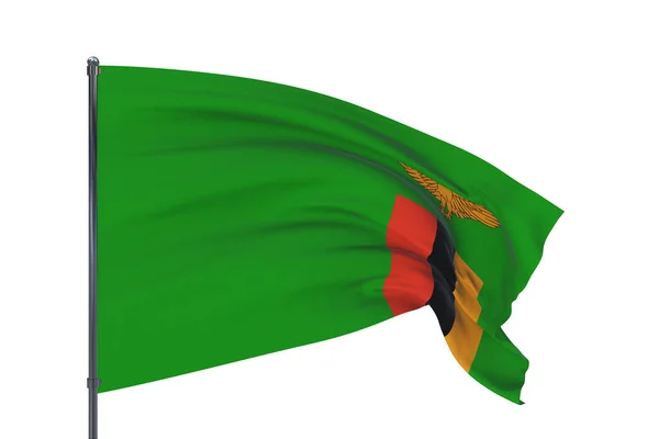 3D 일러스트. 세계의 흔들 거리는 깃발 - 잠비아의 국기 - 이 다. 흰 배경에 고립됨. — 스톡 사진