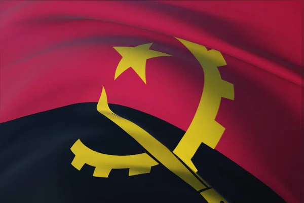 Viftande flaggor i världen - Angolas flagga. Närbild, 3D-illustration. — Stockfoto