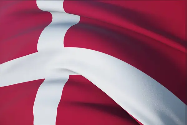 Bandeiras ondulantes do mundo - Bandeira da Dinamarca. Vista de perto, ilustração 3D. — Fotografia de Stock