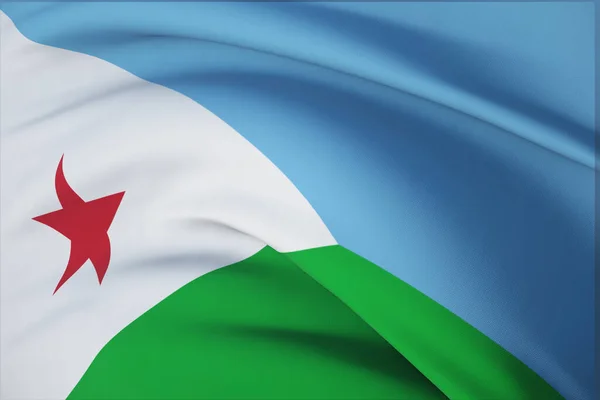 Ondeando banderas del mundo - bandera de Djibouti. Vista de primer plano, ilustración 3D. — Foto de Stock