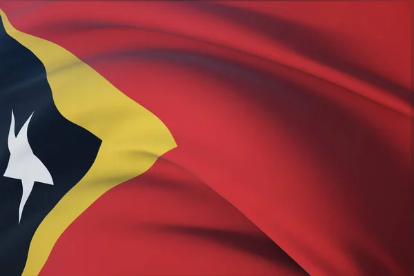 Bandeiras ondulantes do mundo - Bandeira de Timor-Leste. Vista de perto, ilustração 3D. — Fotografia de Stock