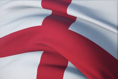 Dünyanın bayraklarını sallıyor, İngiltere bayrağı. Yakın görünüm, 3 boyutlu illüstrasyon.