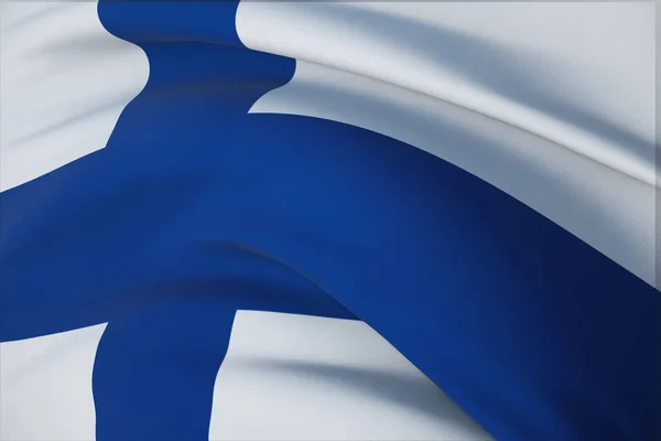 Sventolando bandiere del mondo - bandiera della Finlandia. Vista da vicino, illustrazione 3D. — Foto Stock