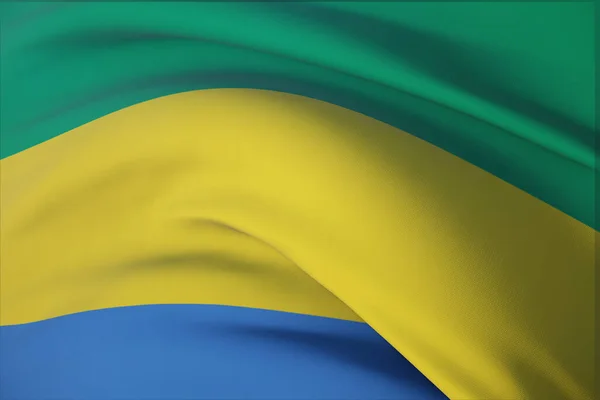 Sventolando bandiere del mondo - bandiera del Gabon. Vista da vicino, illustrazione 3D. — Foto Stock