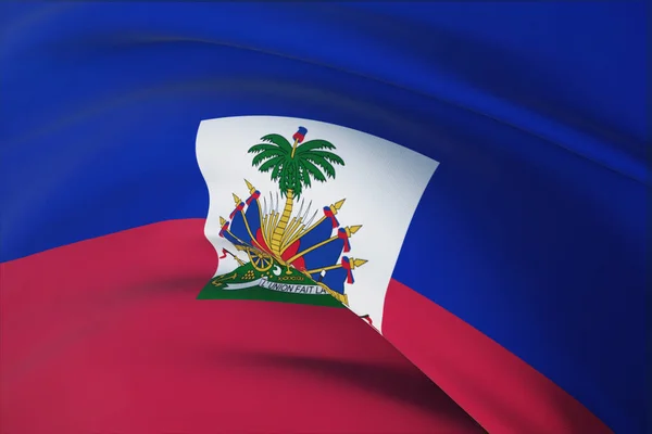 Viftande flaggor i världen - Haitis flagga. Närbild, 3D-illustration. — Stockfoto