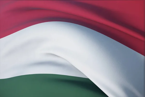 A világ zászlóinak lobogtatása - Magyarország zászlója. Közelkép, 3D illusztráció. — Stock Fotó