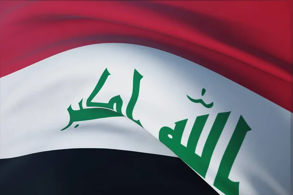 飘扬的国旗- -伊拉克的国旗.Closeup view, 3D illustration. — 图库照片