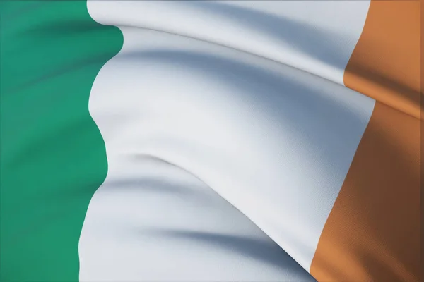 Zwaaiende vlaggen van de wereld - vlag van Ierland. Close-upweergave, 3D-illustratie. — Stockfoto