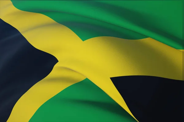 飘扬的国旗- -牙买加的国旗。Closeup view, 3D illustration. — 图库照片