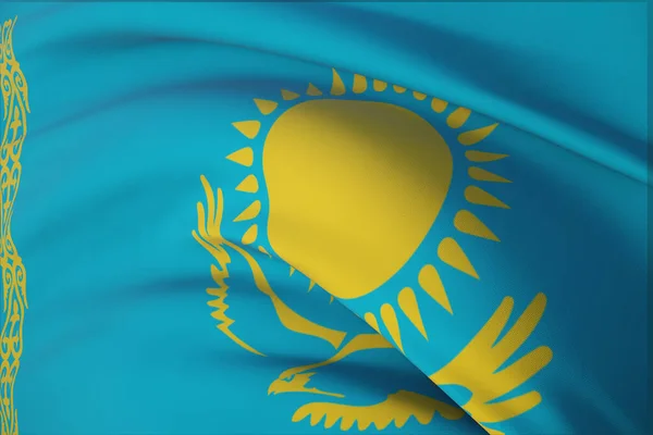 Dünyanın bayraklarını sallıyor - Kazakistan bayrağı. Yakın görünüm, 3 boyutlu illüstrasyon. — Stok fotoğraf