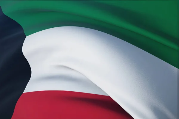 A világ zászlóinak lobogtatása - Kuvait zászlója. Közelkép, 3D illusztráció. — Stock Fotó