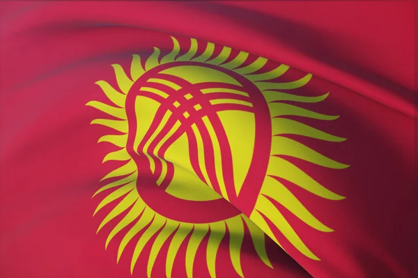 Waving flags of the world - flag of Kyrgyzstan. Closeup view, 3D illustration. — Stock Photo, Image