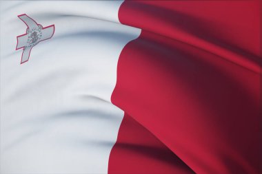 Dünyanın bayraklarını sallıyor - Malta bayrağı. Yakın görünüm, 3 boyutlu illüstrasyon.