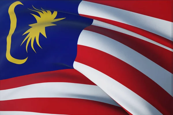 Dünyanın bayraklarını sallıyordu - Malezya bayrağı. Yakın görünüm, 3 boyutlu illüstrasyon. — Stok fotoğraf