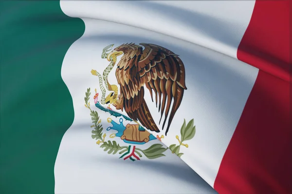 Κυματιστές σημαίες του κόσμου - σημαία του Μεξικού. Κλείσιμο προβολής, 3D εικονογράφηση. — Φωτογραφία Αρχείου