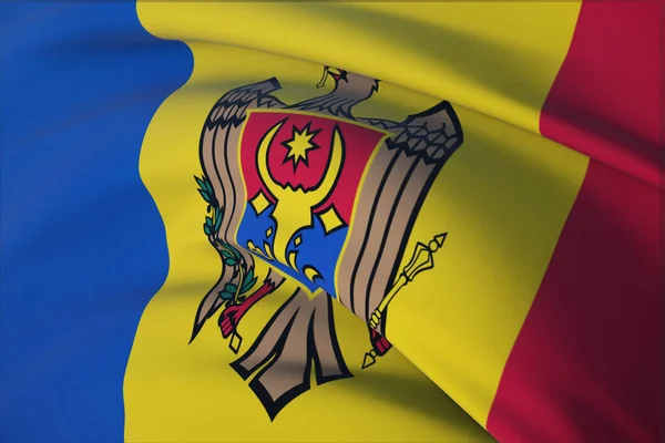 Viftande flaggor i världen - Moldaviens flagga. Närbild, 3D-illustration. — Stockfoto