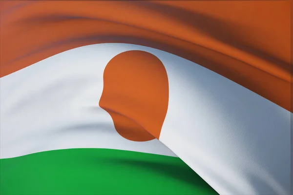 Vlnící se vlajky světa - vlajka Nigeru. Detailní pohled, 3D ilustrace. — Stock fotografie