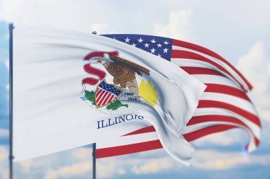 Illinois eyaleti bayrağı. 3D illüstrasyon, ABD bayrakları ve bölgeleri