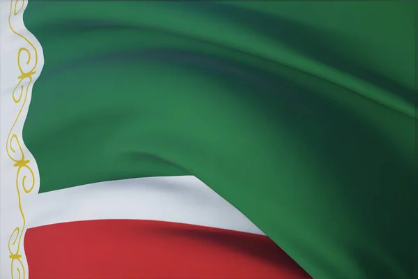 Vlag van Tsjetsjenië, Tsjetsjenië. 3D illustratie close-up vlag achtergrond. Vlaggen van de federale onderdanen van Rusland. — Stockfoto