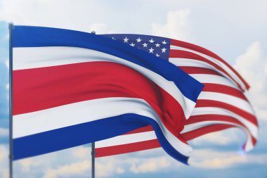 Kosta Rika bayrağı sallayarak. Yakın görünüm, 3 boyutlu illüstrasyon.