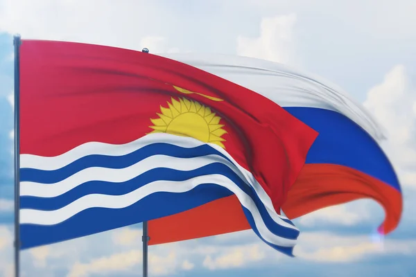 Ondeando bandera rusa y bandera de Kiribati. Vista de primer plano, ilustración 3D. —  Fotos de Stock