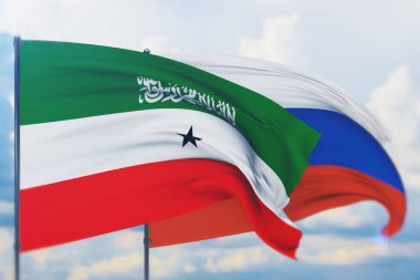 Rus bayrağı ve Somaliland bayrağı sallıyordu. Yakın görünüm, 3 boyutlu illüstrasyon.