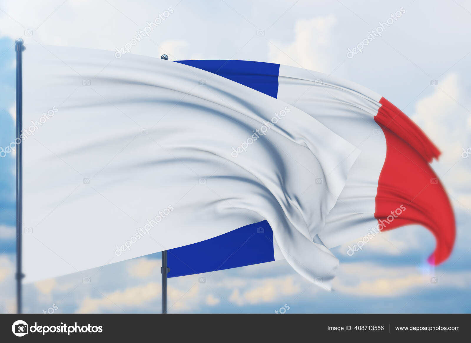 旗杆上的白旗在风中飘扬 法国国旗飘扬 Closeup View 3d Illustration 图库照片 C Shok Design