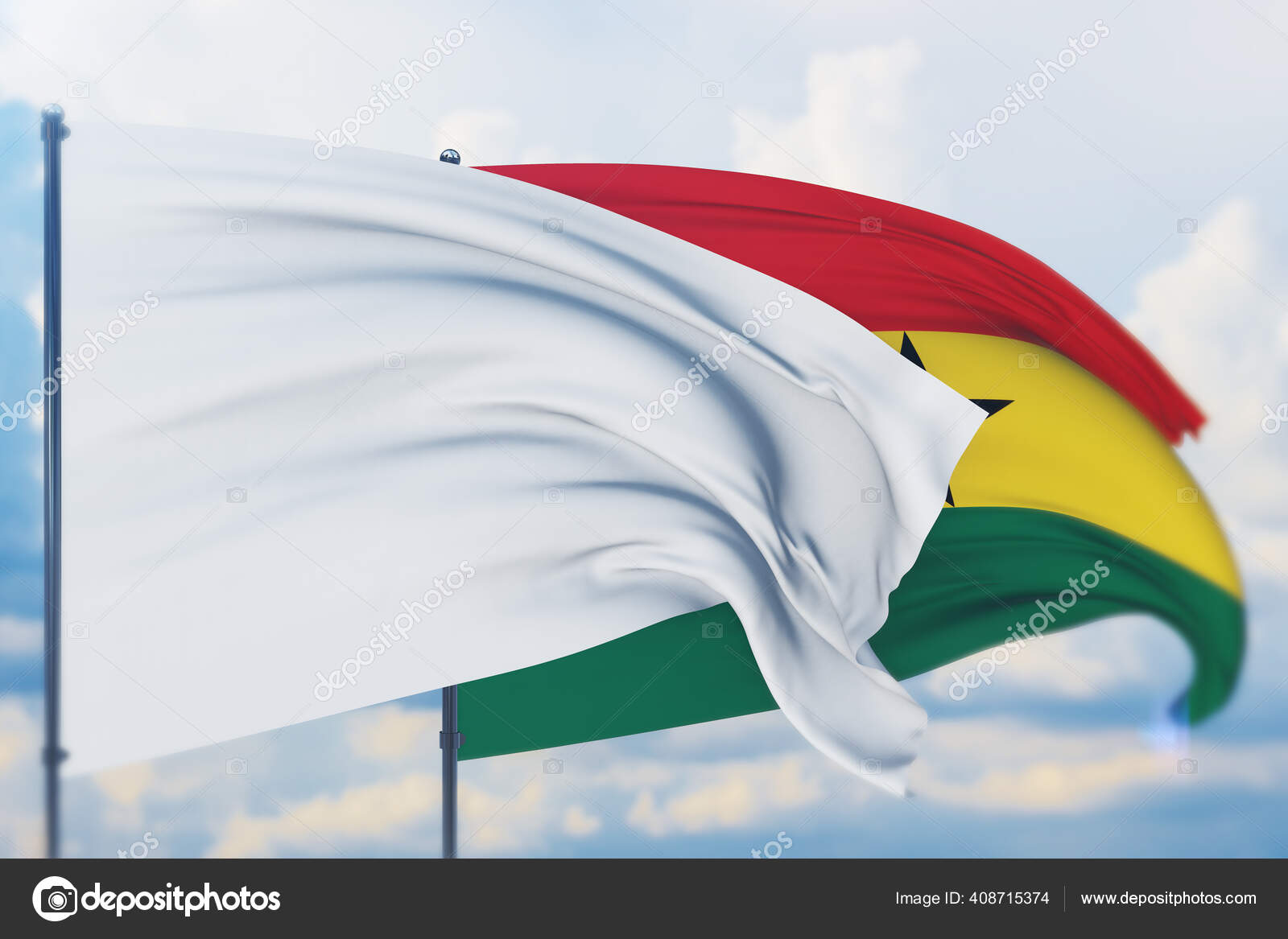 旗杆上的白旗在风中飘扬 加纳的旗帜飘扬 Closeup View 3d Illustration 图库照片 C Shok Design