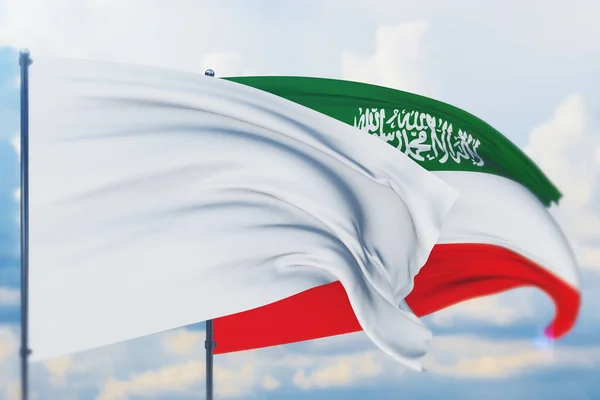Bandeira branca no mastro acenando com o vento e a bandeira da Somalilândia. Vista de perto, ilustração 3D. — Fotografia de Stock