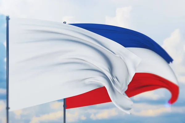 ユーゴスラビアの風と旗を振って旗竿に白い旗。クローズアップビュー、 3Dイラスト. — ストック写真
