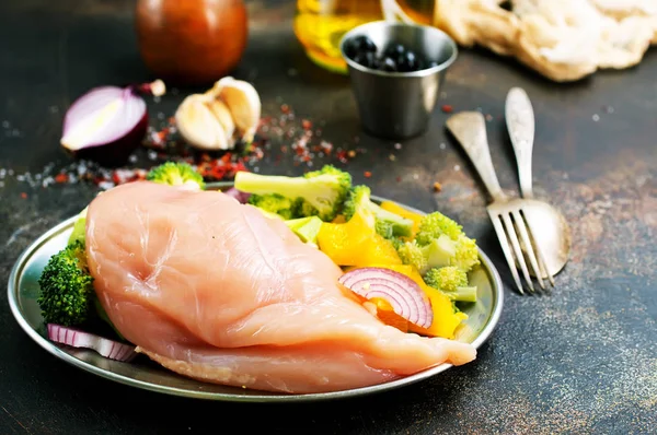 Raw Chicken Fillet Fresh Vegetables Tray Baking — Stock Photo, Image