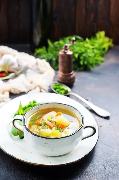 Taze Yeşil Bezelye Çorbası Sağlıklı Yemek — Stok fotoğraf