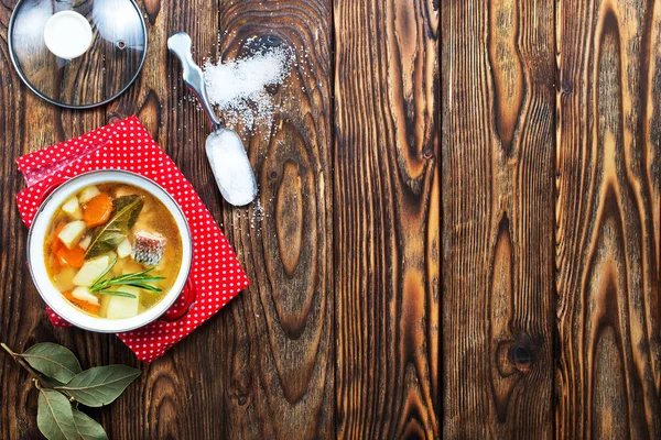 Sopa Pescado Fresco Con Salmón Verduras — Foto de Stock