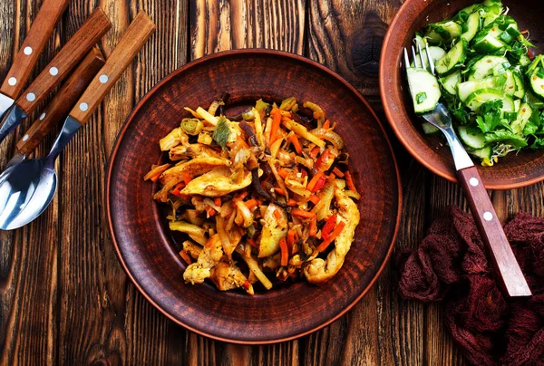 Fried Vegetables Meat Stew Plate — Stock Photo, Image