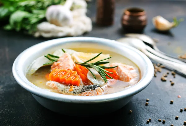 Fresh Fish Soup Salmon Greens — Stock Photo, Image