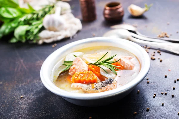 Fresh Fish Soup Salmon Greens — Stock Photo, Image