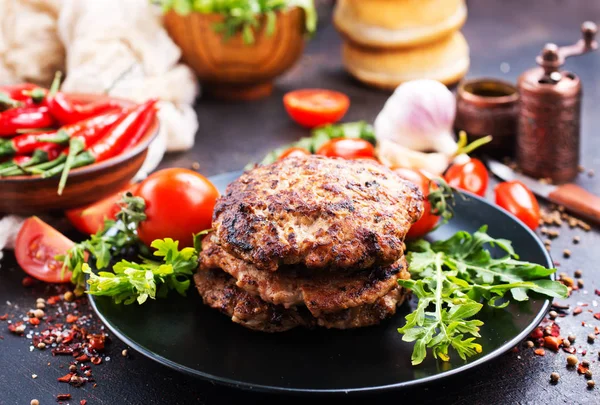 Ingredients Cooking Burgers Tomatoes Sauce Cutlets — Stock Photo, Image