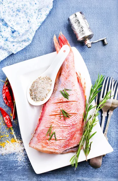 Raw Ocean Perch Fish White Plate — Stock Photo, Image