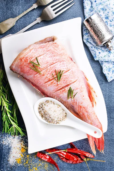 Raw Ocean Perch Fish White Plate — Stock Photo, Image
