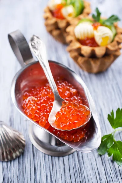 Jar Salmon Caviar Red Caviar Delicacy — Stock Photo, Image